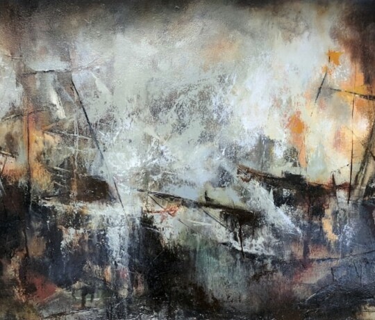 A deep shadow appears - Oil on paper, 22 x 44 inches (2018) SOLD